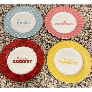 Cake Boss 4-Piece Porcelain Dessert Plate Set Patterns and Quotes